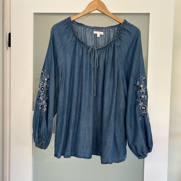 Tops - Women's Blue Embroidered Top